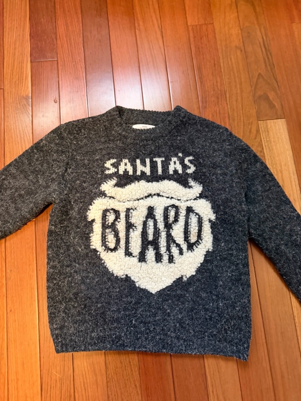 Zara Gray Crewneck Sweater with White Santa Beard Graphic